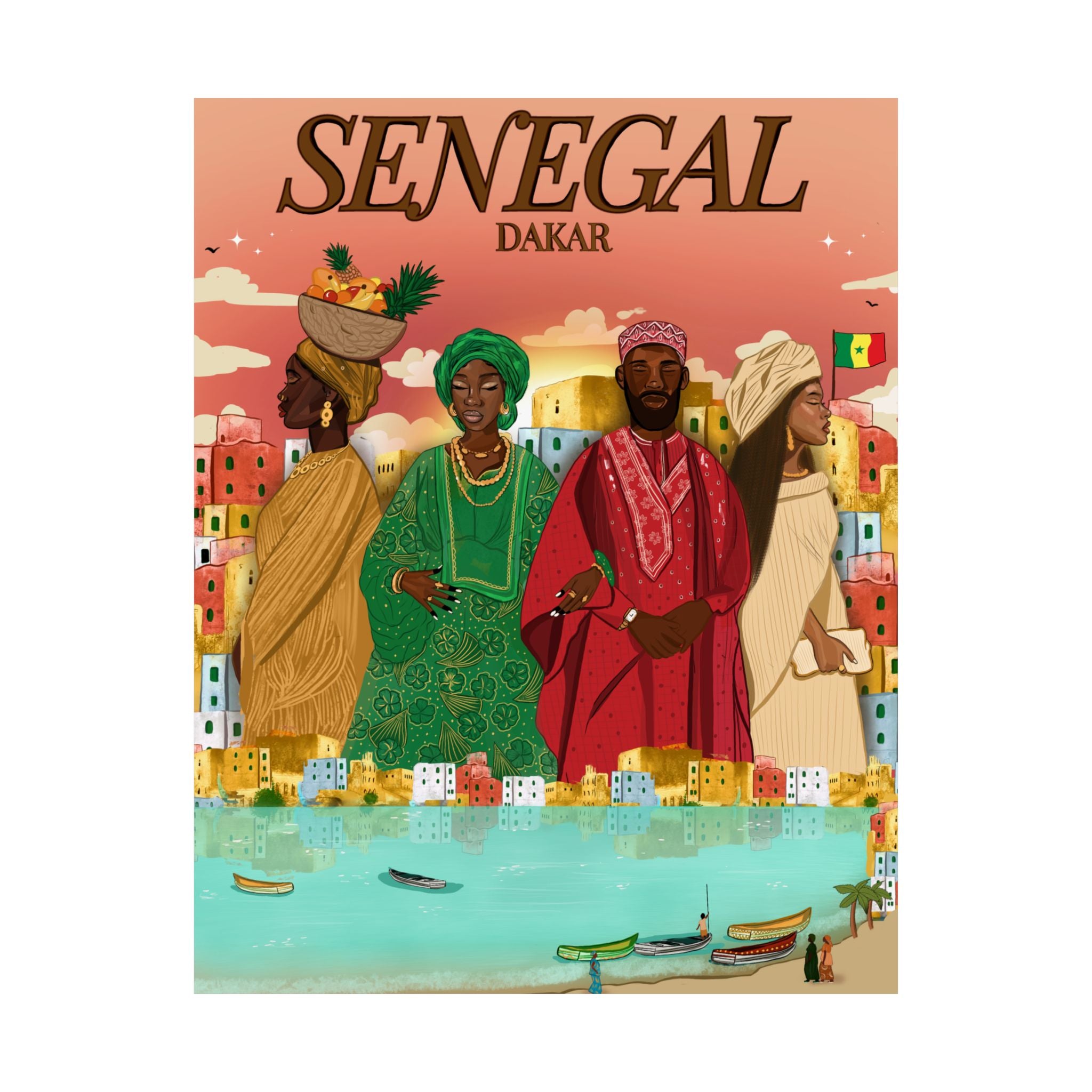 Senegal (Pink Background) - Matte Vertical Posters